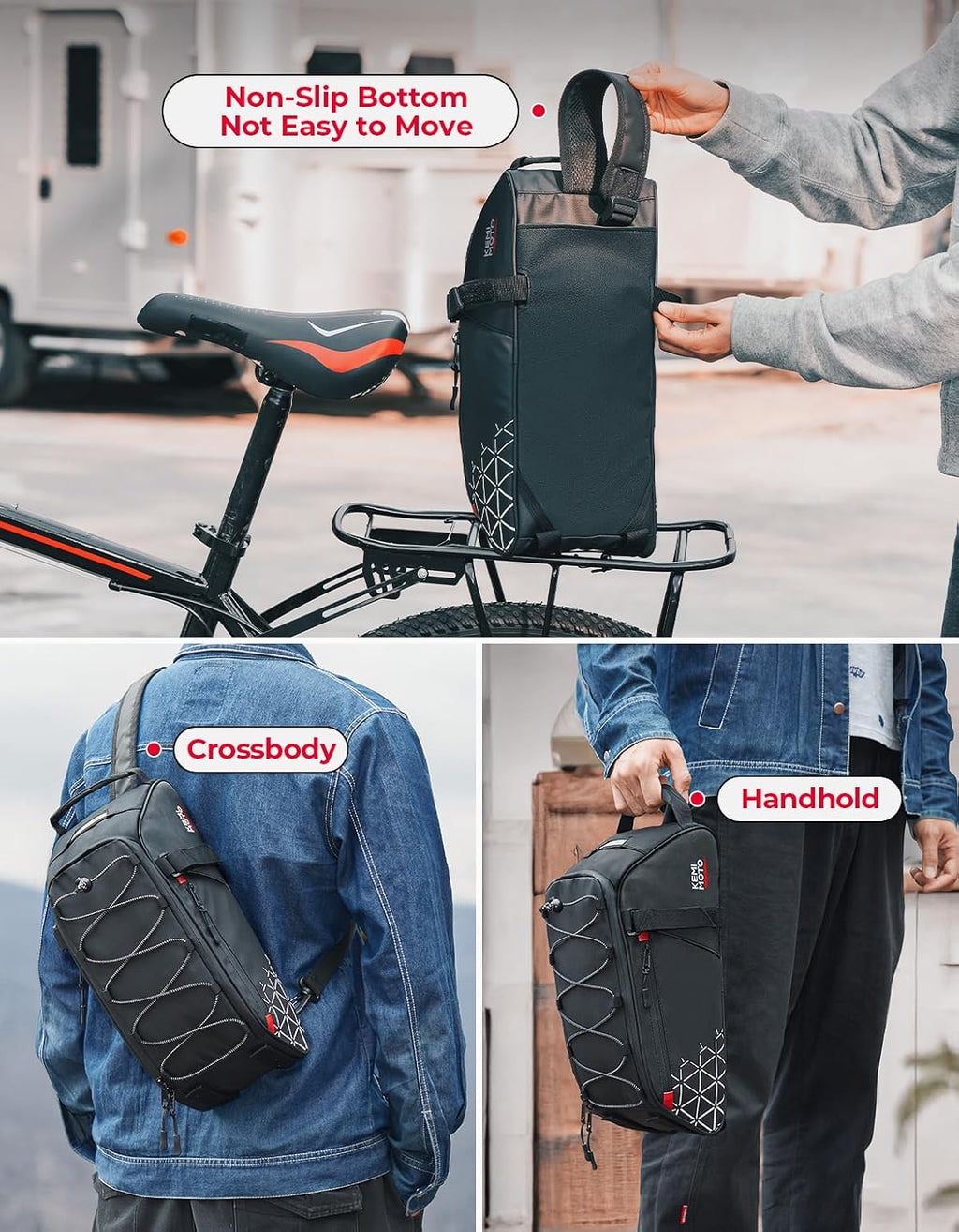 KEMIMOTO 8L Bike Rear Rack Bag, with 6L Removable Cooler Pouch