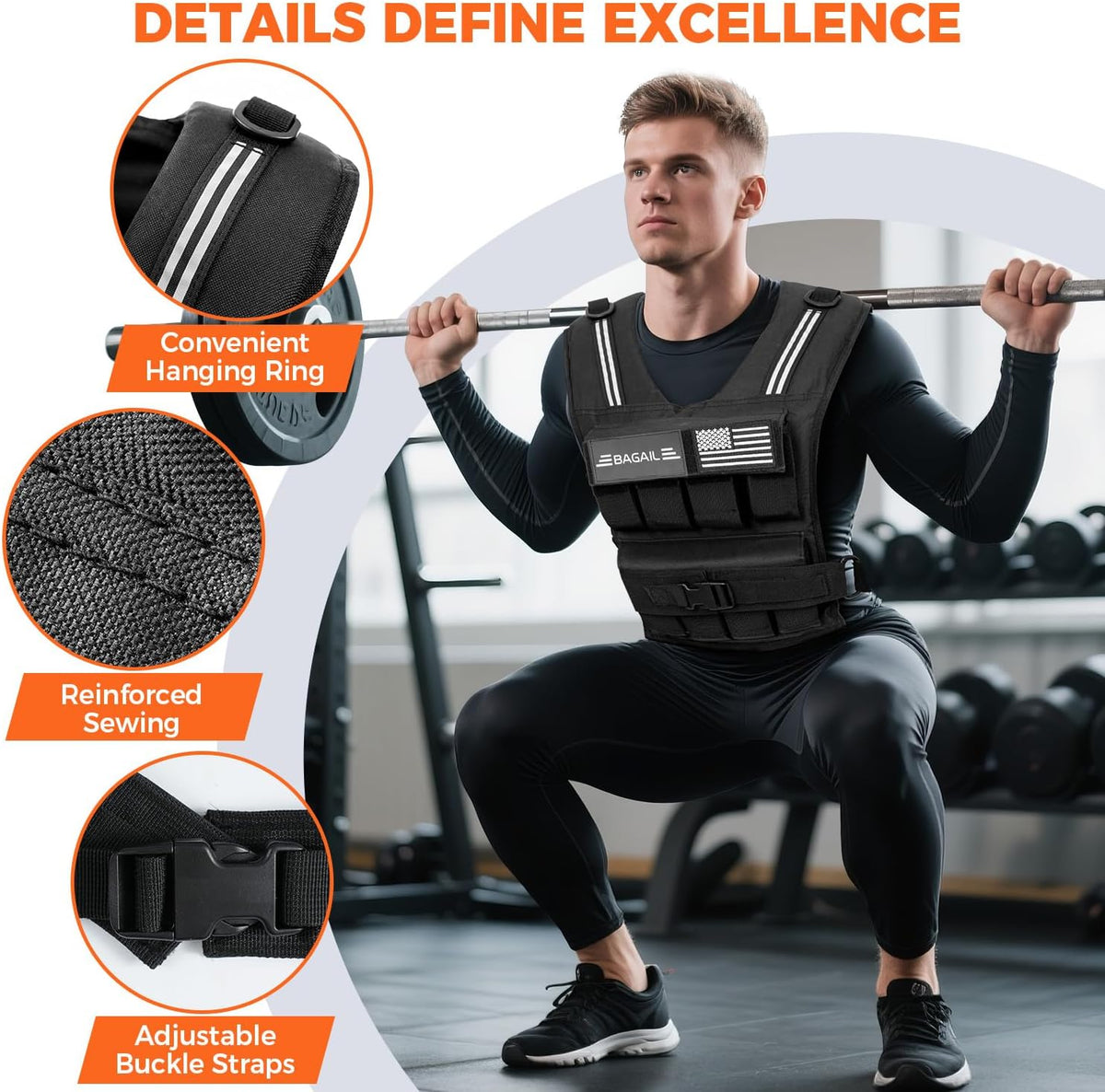 BAGAIL Weighted Vest Men, 20lb/30lb/40lb Adjustable Weight Vest for Woman with Removable Iron Weights, Women’s Rucking Vest for Walking, Workout, Running, Strength Training