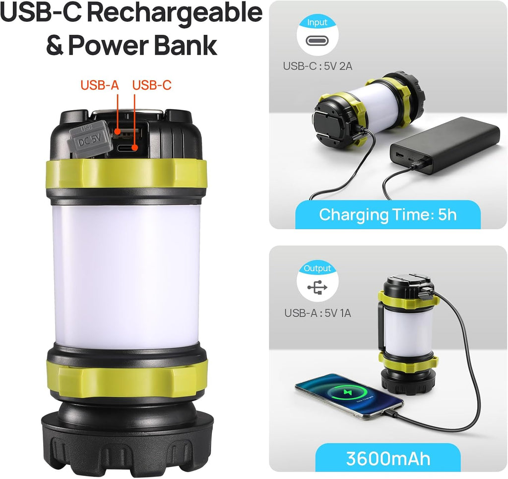 Consciot LED Camping Lantern Flashlight Rechargeable(1 Pack), 6 Light Modes