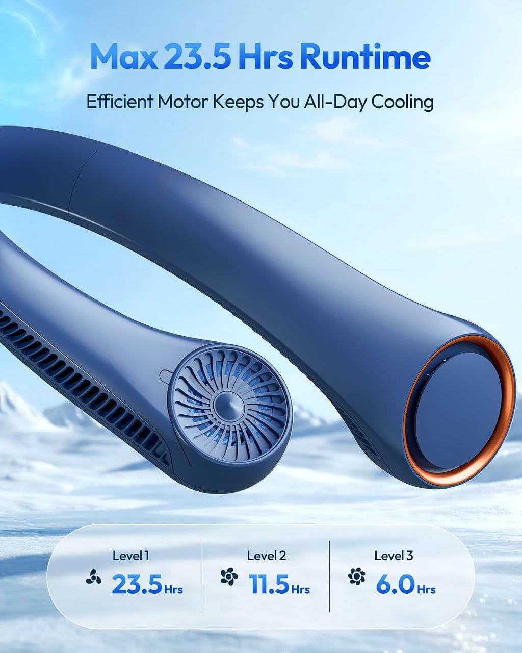 Gaiatop Portable Neck Fan Rechargeable, Hands-Free Cooling, 23.5hrs Runtime | Battery Powered Personal Wearable Fan, Summer Outdoor Travel Essentials, Birthday Gifts for Women Men Teens, Navy Blue