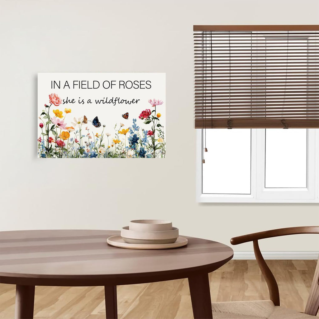 In a Field of Roses She is a Wildflower Nursery Canvas Wall Art Decor for Baby Girl Room Pink Toddler Poster Children's Floral Boho Bedroom Framed 8 * 12 Inch