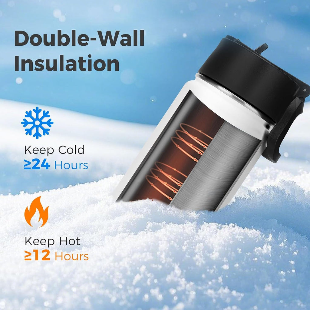 Neihepal 22 oz Insulated Water Bottles Bulk, Double Walled Vacuum Stainless Steel Water Bottle Multipack with Leak Proof Straw Lid for Men, Adults, Kids, Gym, Sports (White,4 Pack)