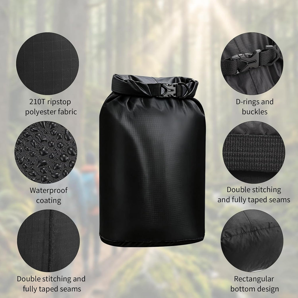 Dry Bag Waterproof 3 Pack Lightweight Outdoor Dry Sack, 6L&10L&20L, Black