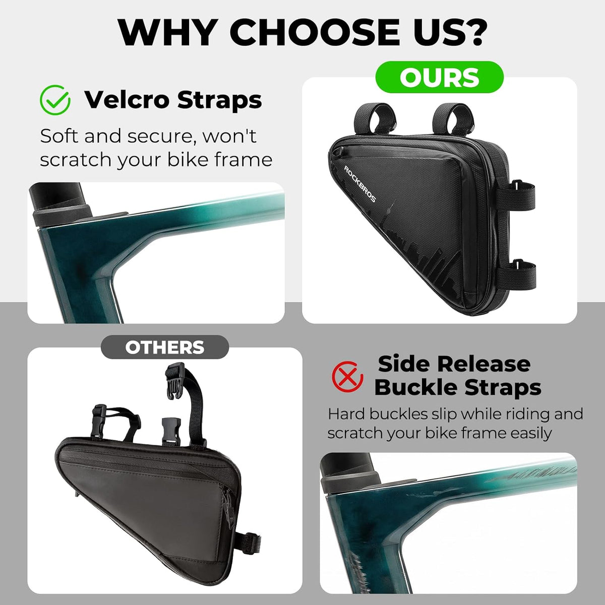 ROCKBROS Bike Triangle Frame Bag Waterproof Top Tube Bag with Keel Support