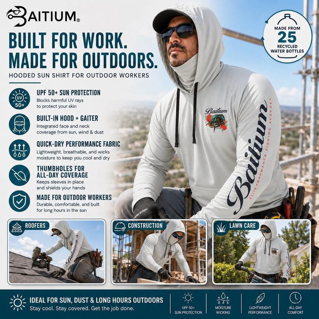 Fishing Shirts for Men,UPF50 Hooded Long Sleeve with Gaiter, Sun Protection Dry Fit Apparel, Face Mask, Fishing Clothes