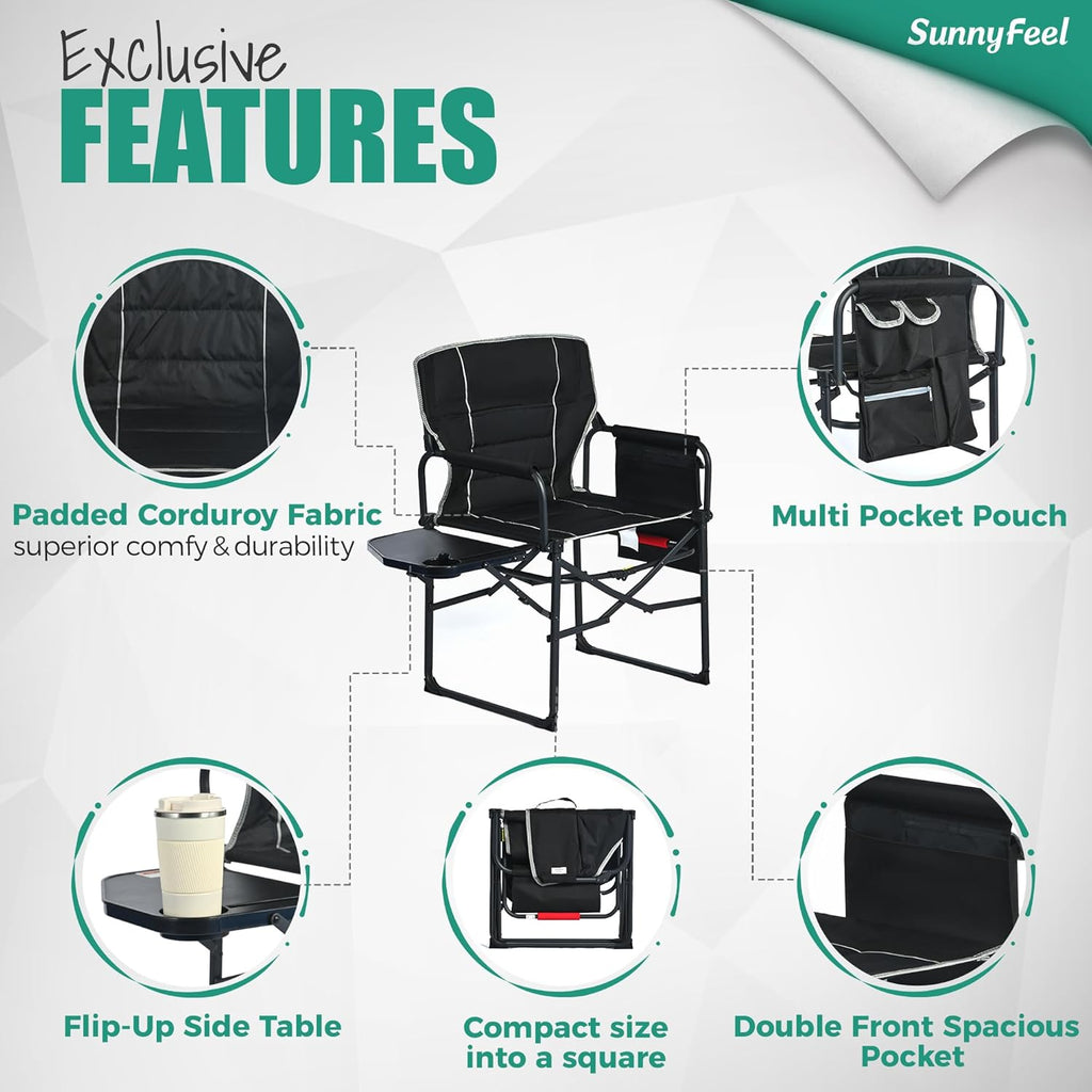 SUNNYFEEL Oversized Directors Camping Chair for Adults with Side Table