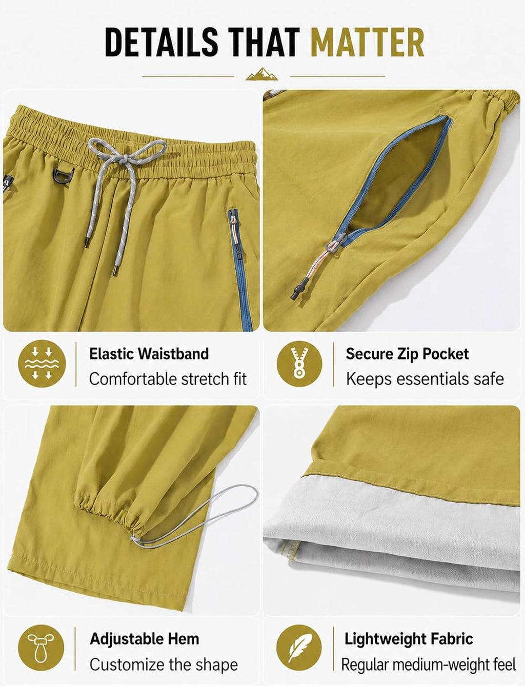 FEOYA Waterproof Pants Women Light Rain Pants Parachute Drawstring Cuffs