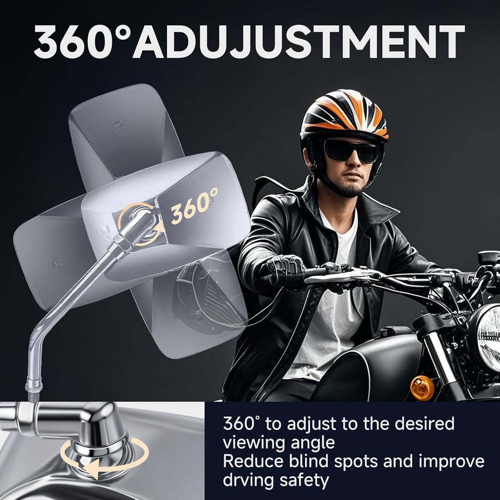 Universal Motorcycle Mirrors - M10 Chrome Rectangle Handlebar Rearview Side Mirrors Compatible with Honda Shadow MSX125 Kawasaki Vulcan Z900 Suzuki SV650 Volusia