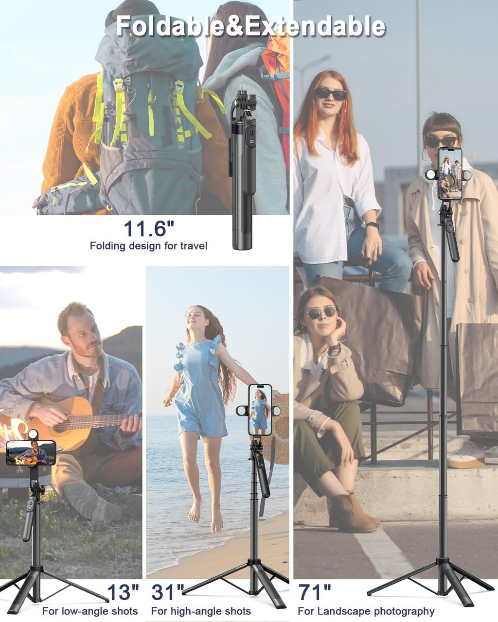 Yeaki 71" Phone Tripod,Tripod for iPhone with Fill Light and Rechargeable Remote,Aluminum Selfie Stick Phone Stand Compatible with Cell Phone/Camera/Ring Light/DJI/GoPro