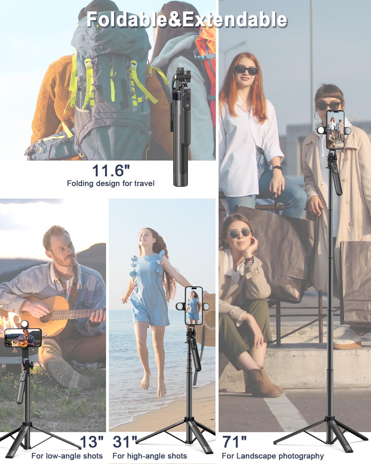 Yeaki 71" Phone Tripod,Tripod for iPhone with Fill Light and Rechargeable Remote,Aluminum Selfie Stick Phone Stand Compatible with Cell Phone/Camera/Ring Light/DJI/GoPro