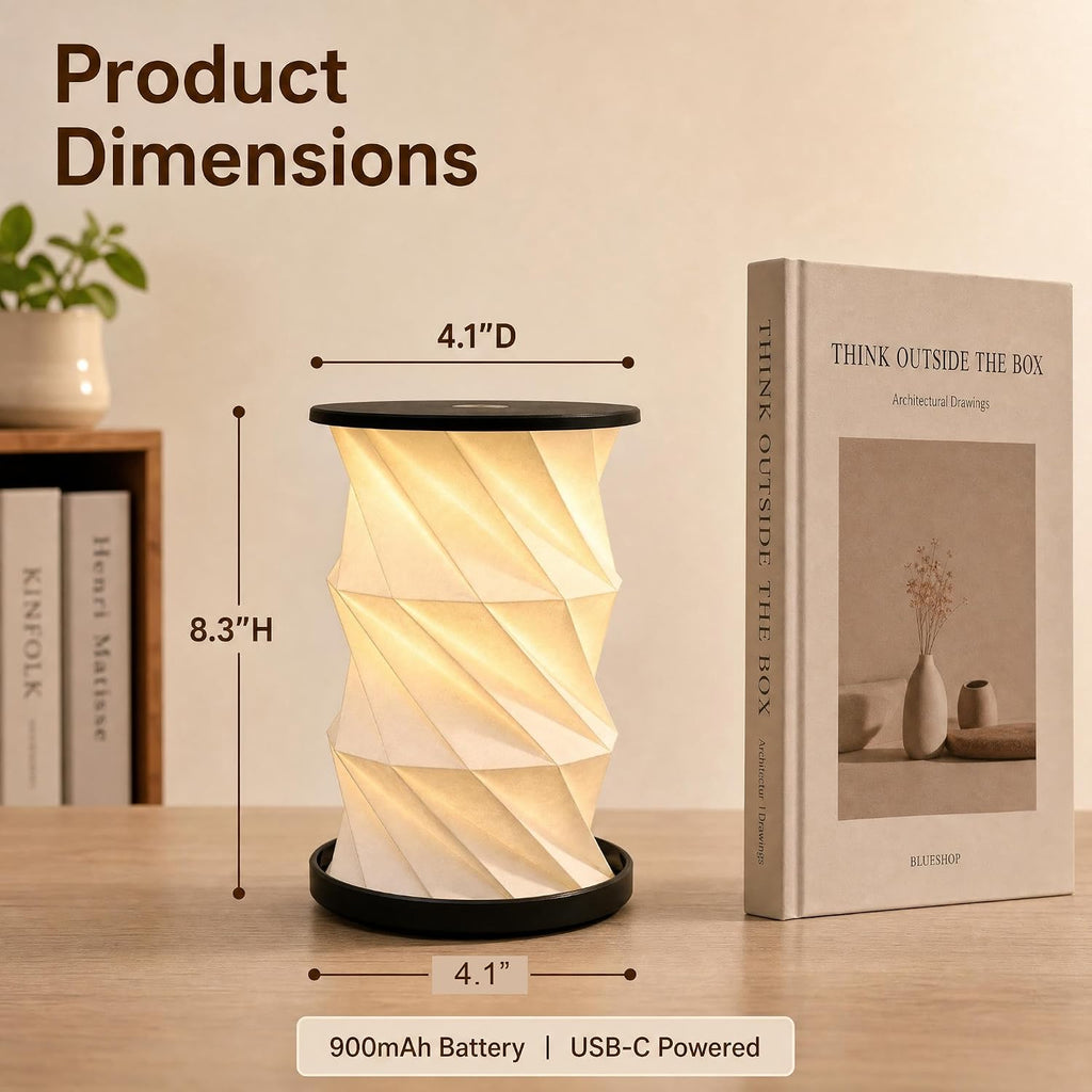 LONRISWAY Portable Travel Paper Lamp with Touch Dimmer, Rechargeable Foldable LED Table Lamp, Warm Light Battery Powered Night Light for Bedroom, Living Room, Camping, Gift for Women Men