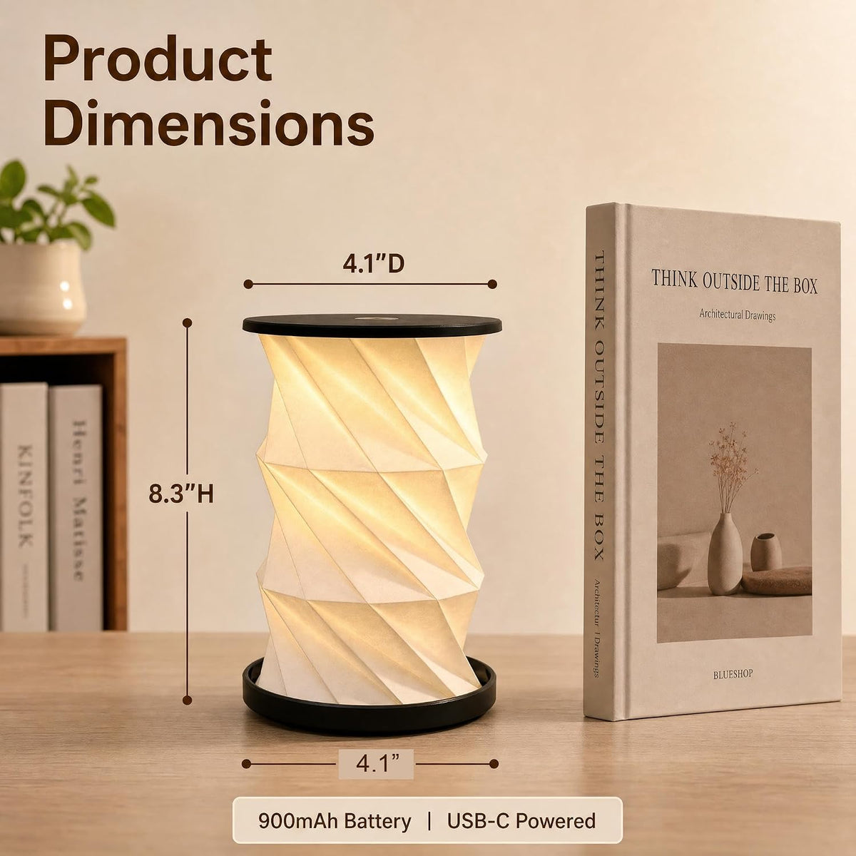 LONRISWAY Portable Travel Paper Lamp with Touch Dimmer, Rechargeable Foldable LED Table Lamp, Warm Light Battery Powered Night Light for Bedroom, Living Room, Camping, Gift for Women Men