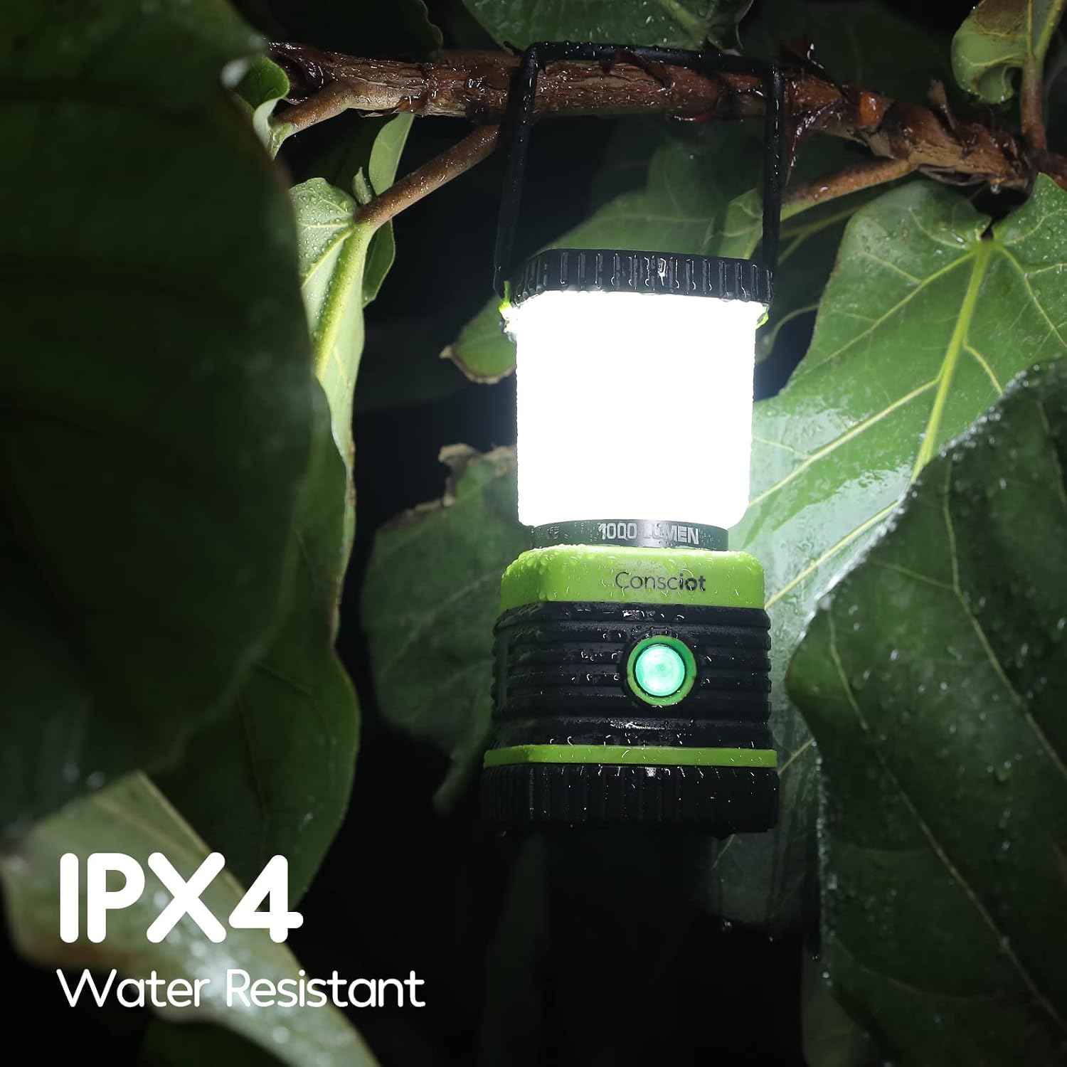 Consciot 1000LM Battery Powered LED Camping Lantern, 4 Light Mode, Dimmable | IPX4 Waterproof Camping Lights; Portable Flashlight for Power Outages, Emergency Kit, Hurricane Preparedness, Indoor Outdoor