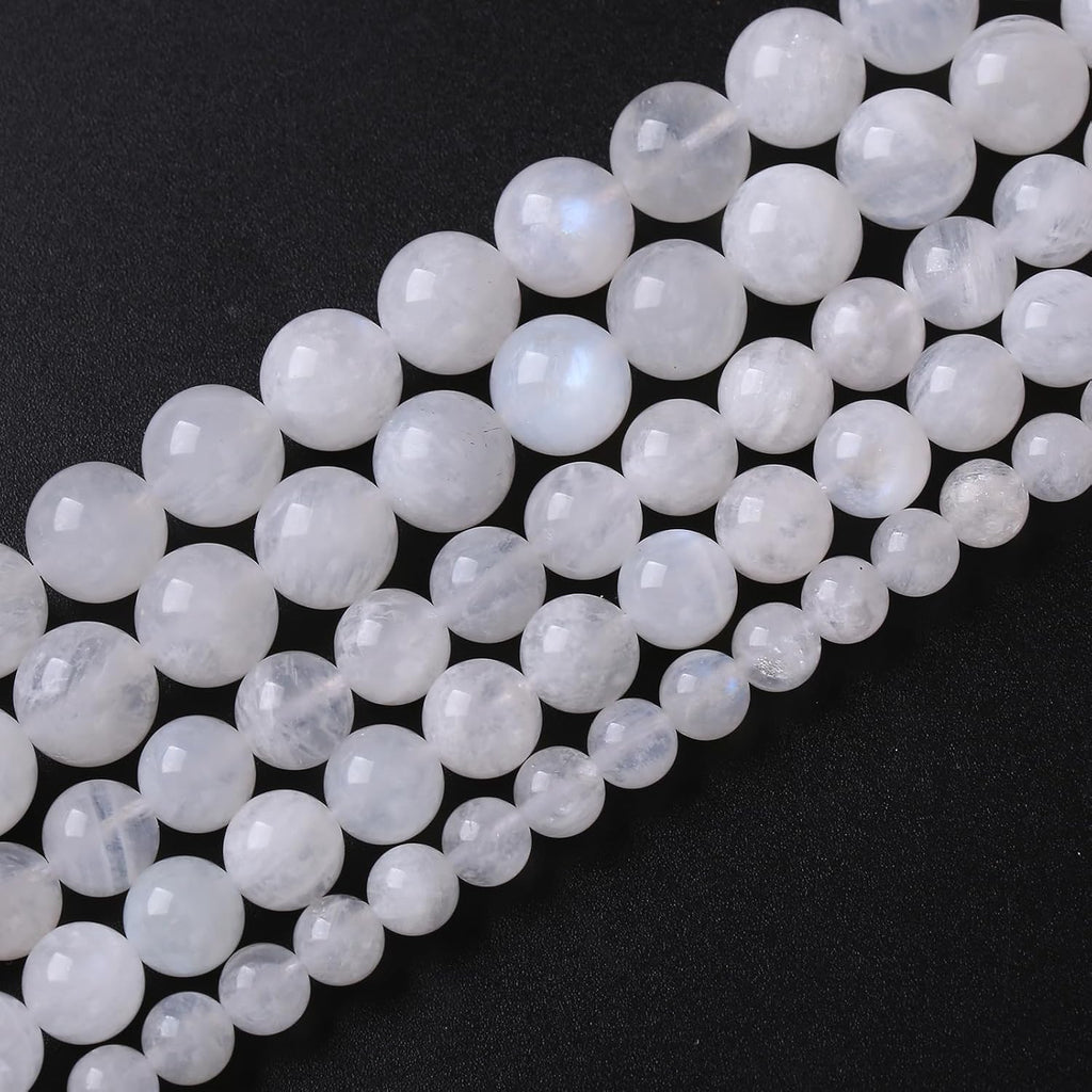75PCS 10MM Natural Stone White Moonstone Gemstone Semi Precious Beads for Jewelry Making DIY Bracelet
