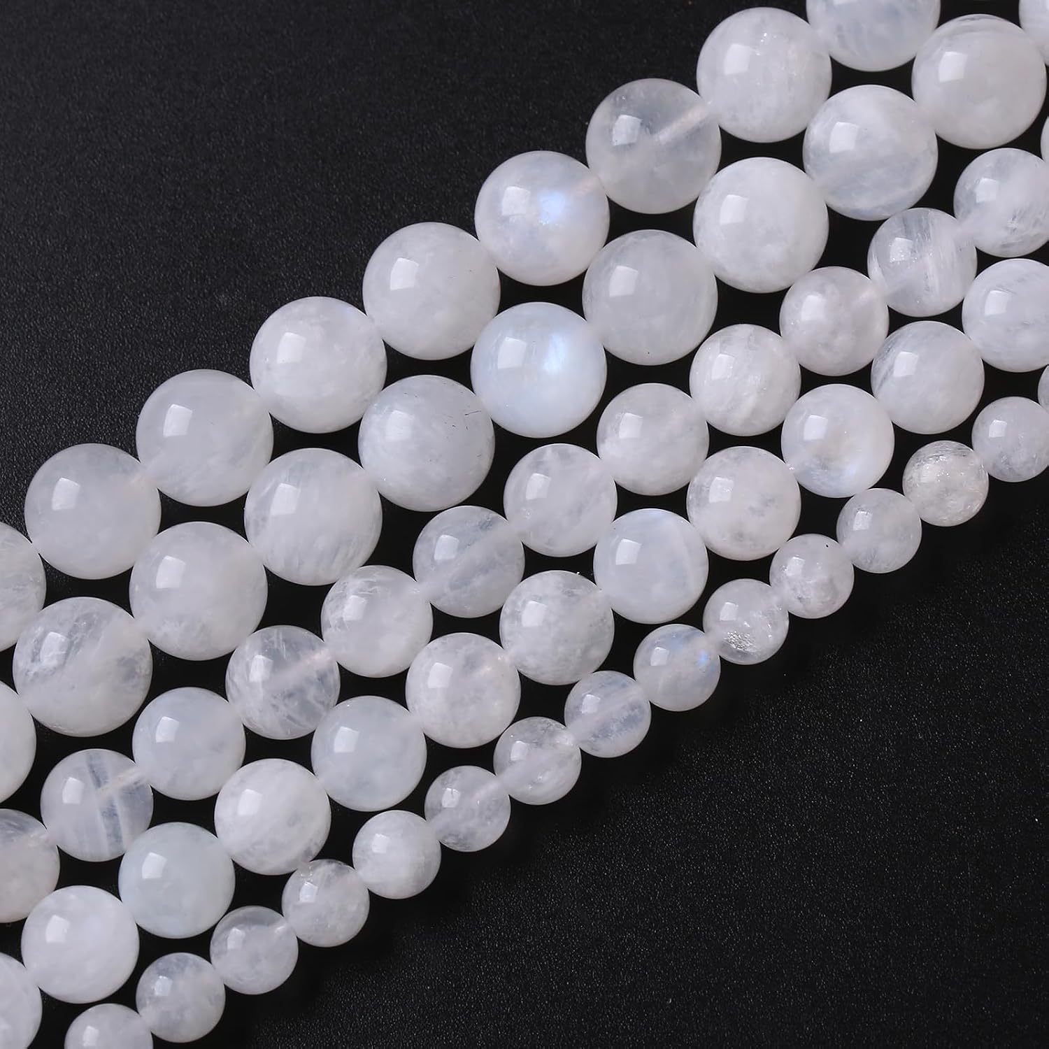 75PCS 10MM Natural Stone White Moonstone Gemstone Semi Precious Beads for Jewelry Making DIY Bracelet