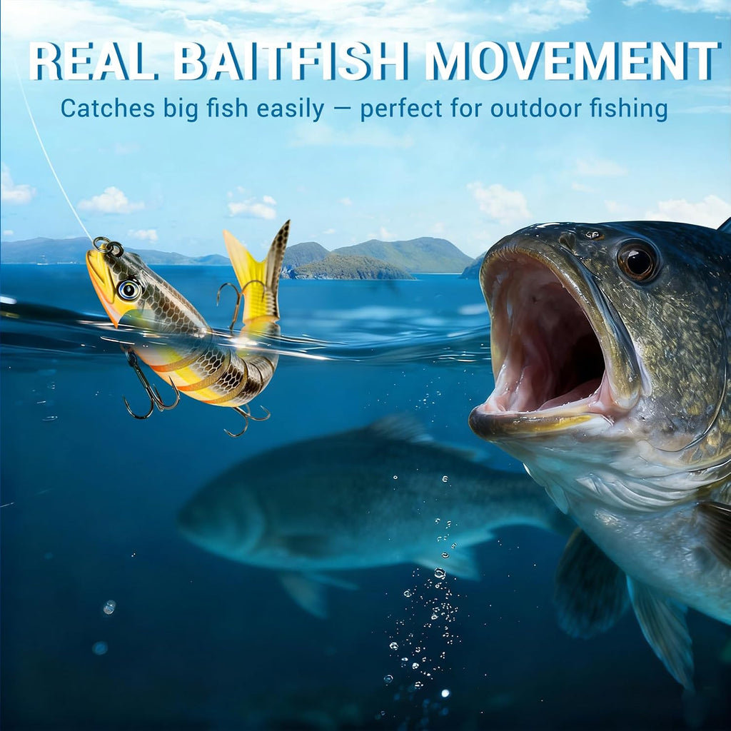 Keenjorika Multi-Jointed Swimbaits, 3 Pack Slow-Sinking Segmented Fishing Lures with Rattle and Treble Hooks for Bass, Trout, Pike and Walleye, Freshwater and Saltwater