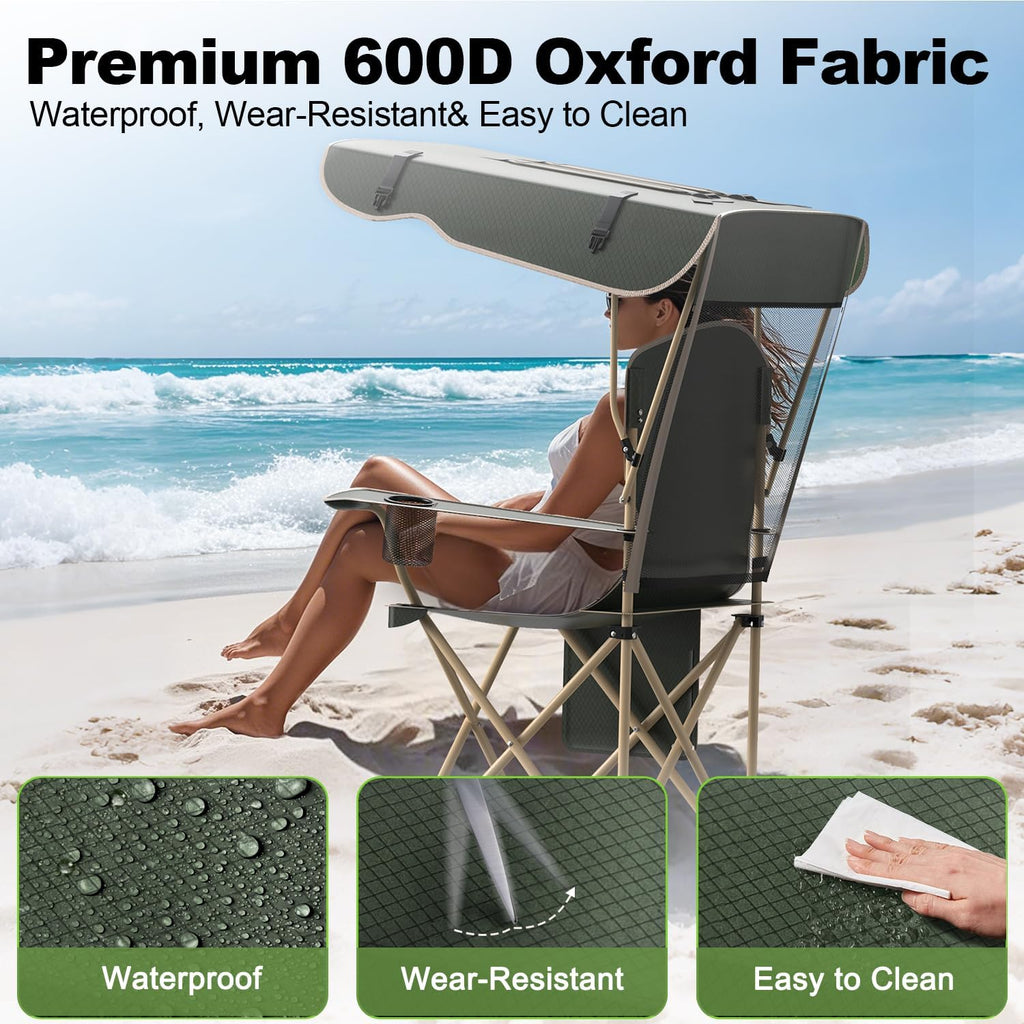 VTOY Portable Folding Camping Chair with Canopy, Outdoor Sun Shade Chair