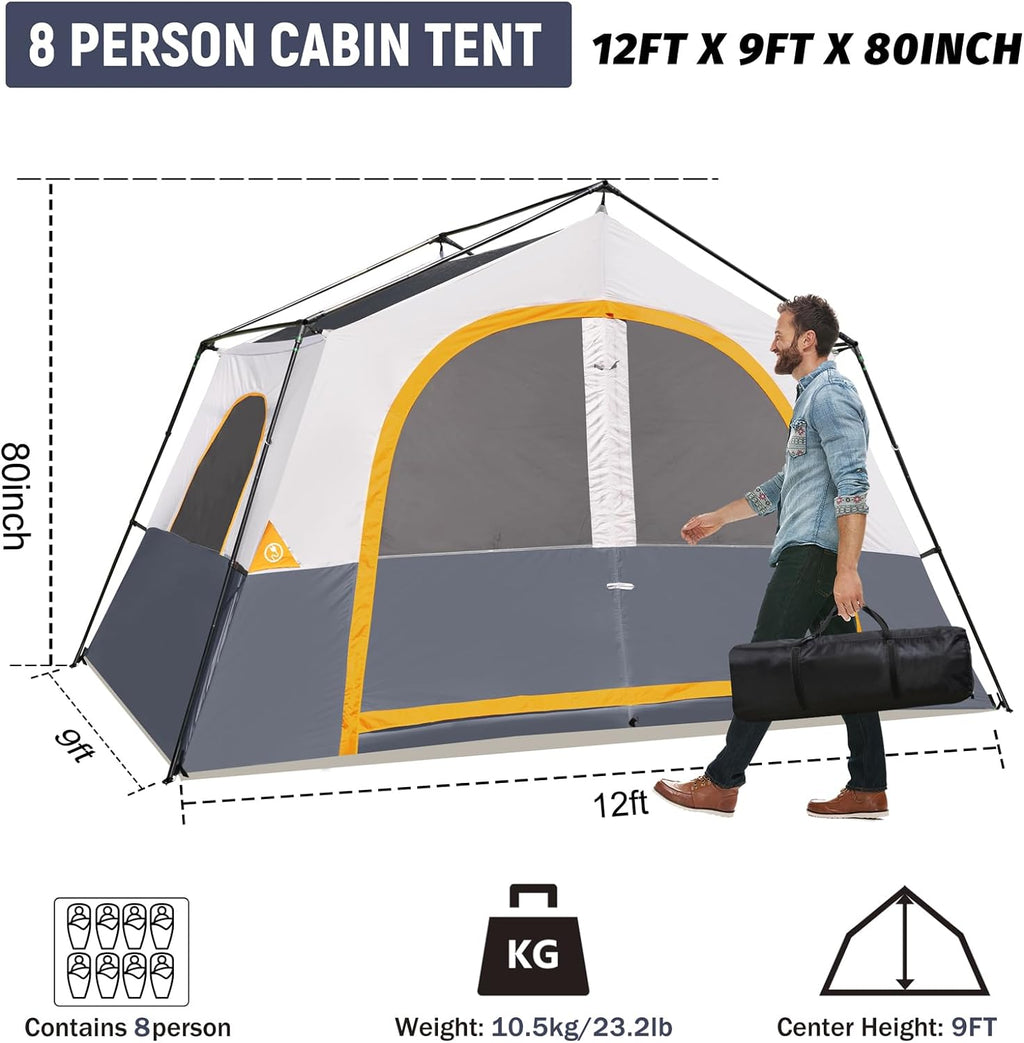 HIKERGARDEN 6-8 Person Tent for Camping Family Outdoor Cabin Tent