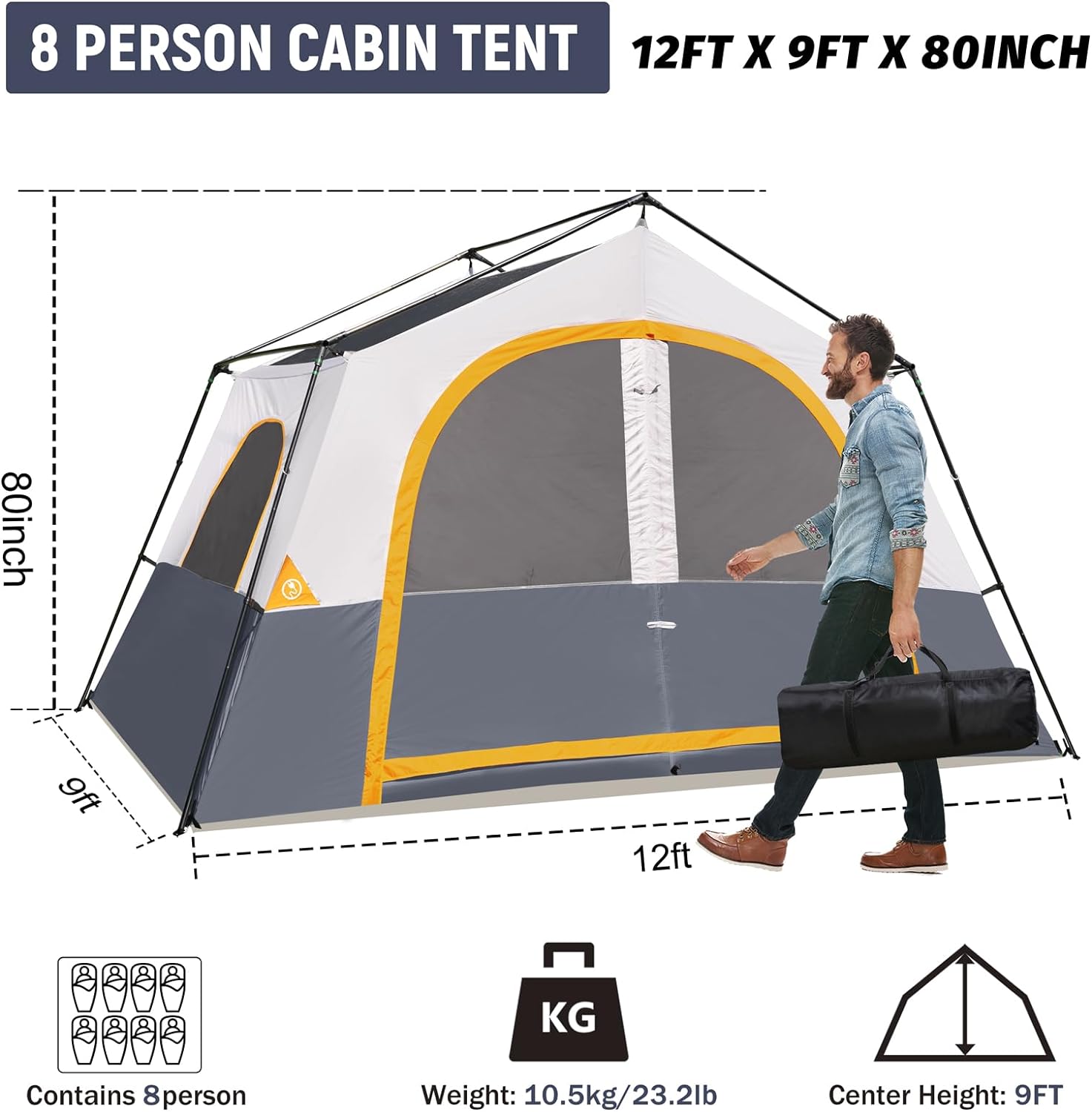 HIKERGARDEN 6-8 Person Tent for Camping Family Outdoor Cabin Tent