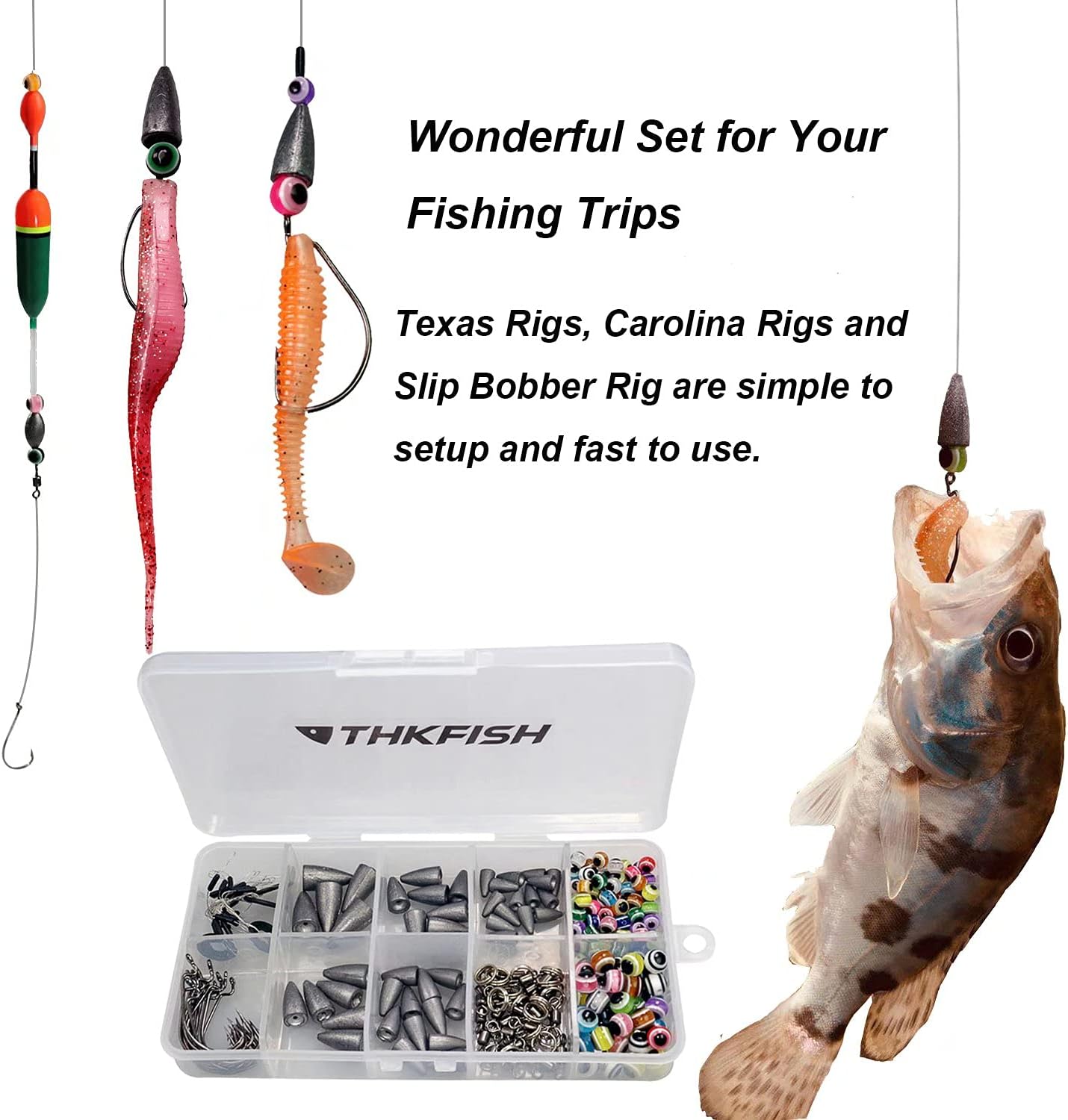 THKFISH Fishing Weights Sinkers Fishing Beads Bullet Sinkers Carolina Rig Texas Rig Kit Fishing Accessories Kit 64pcs/219pcs