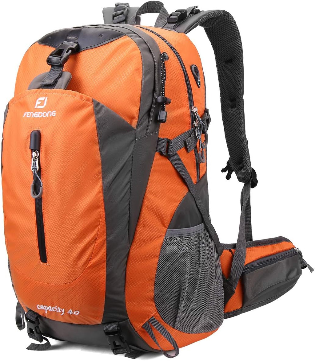 FENGDONG 40L Waterproof Lightweight Outdoor Daypack Hiking,Camping,Travel Backpack for Men Women Black