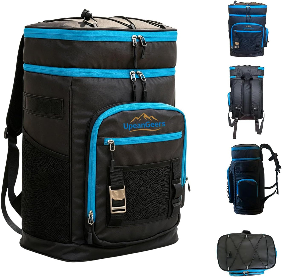 Large Insulated Cooler Backpack,Waterproof Lunch Bag for Men & Women,Ice Packs for Cooler, Road Trip, Beach, Camping,Hiking & Office, Blue & Gray