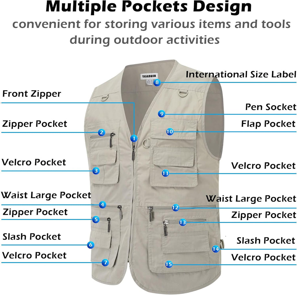 Men's Outdoor Vest Summer Fishing Vest Utility Lightweight Travel Safari Photography Casual Gilet with Multi Pockets