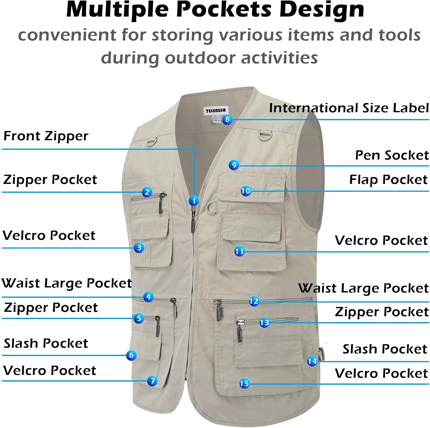 Men's Outdoor Vest Summer Fishing Vest Utility Lightweight Travel Safari Photography Casual Gilet with Multi Pockets