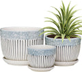 Gray Flower Pots, Texture Ceramic Plant Pots for Indoor Plants Set of 3