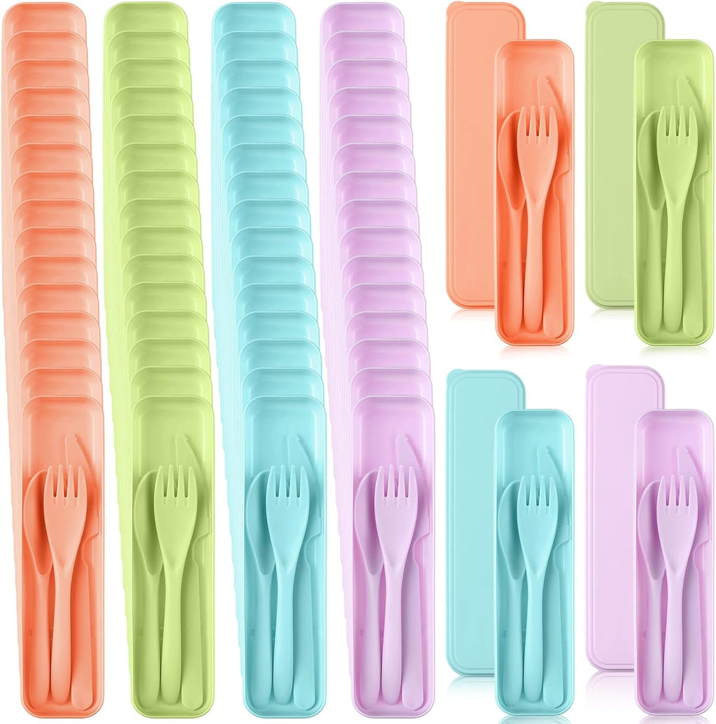Jinei Reusable Travel Utensils Set Wheat Straw with Case,Bright