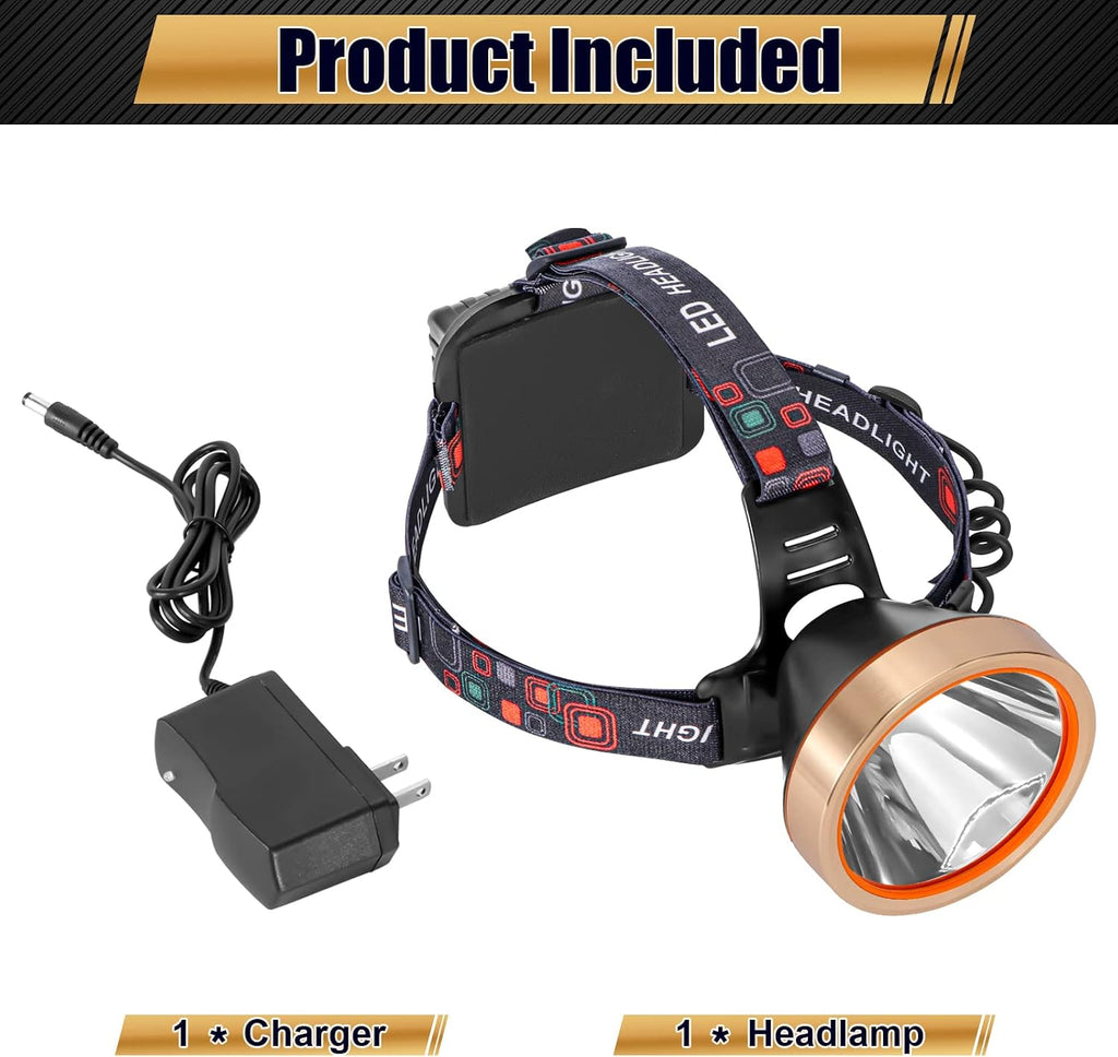 LED Rechargeable Headlamp, Super Bright Waterproof Headlight Spotlight, Hard Hat Flashlight for Coon Hunting, Fishing, Camping, Hiking, Dog Walking, Outdoor Running, Emergency Work Lighting