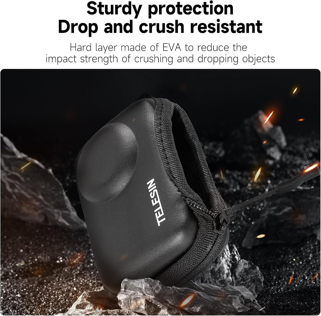 TELESIN Mini Carry Case Lens Protector for DJI Action 5 Pro Action 4 Action 3 Insta 360 Ace Insta360 Ace Pro Accessories, Mini Protective Carrying Bag Half Zipper for Selfie Stick Tripod Accessory