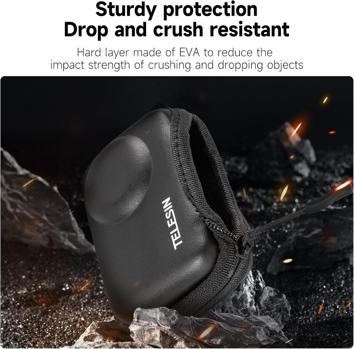 TELESIN Mini Carry Case Lens Protector for DJI Action 5 Pro Action 4 Action 3 Insta 360 Ace Insta360 Ace Pro Accessories, Mini Protective Carrying Bag Half Zipper for Selfie Stick Tripod Accessory