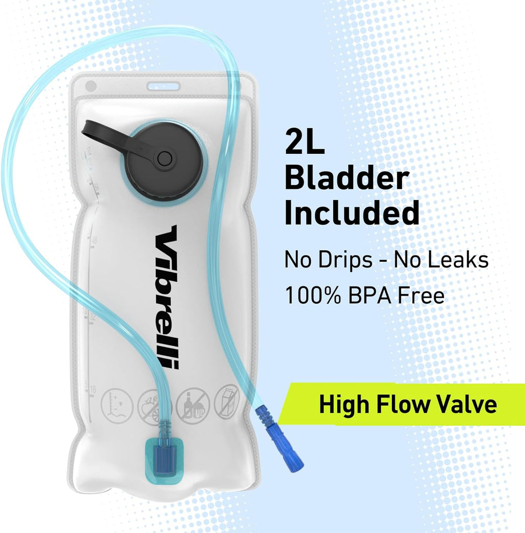 VibrelliVibrelli Hydration Backpack & 2L Hydration Bladder - High Flow Bite Valve - Hydration Pack for Cycling, Running, Hiking