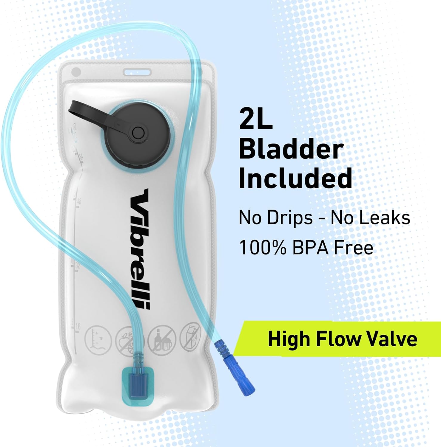 VibrelliVibrelli Hydration Backpack & 2L Hydration Bladder - High Flow Bite Valve - Hydration Pack for Cycling, Running, Hiking
