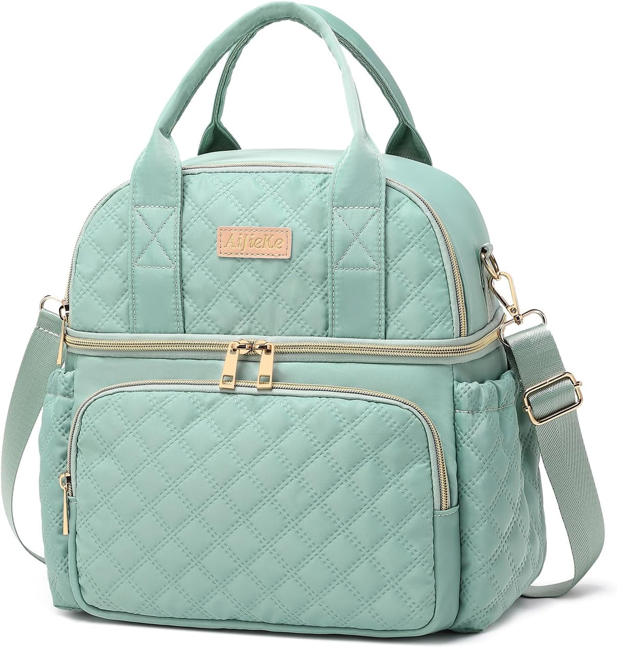 AIJIEKE Insulated Lunch Bag for Women, Double Deck Work Lunch Box, Green