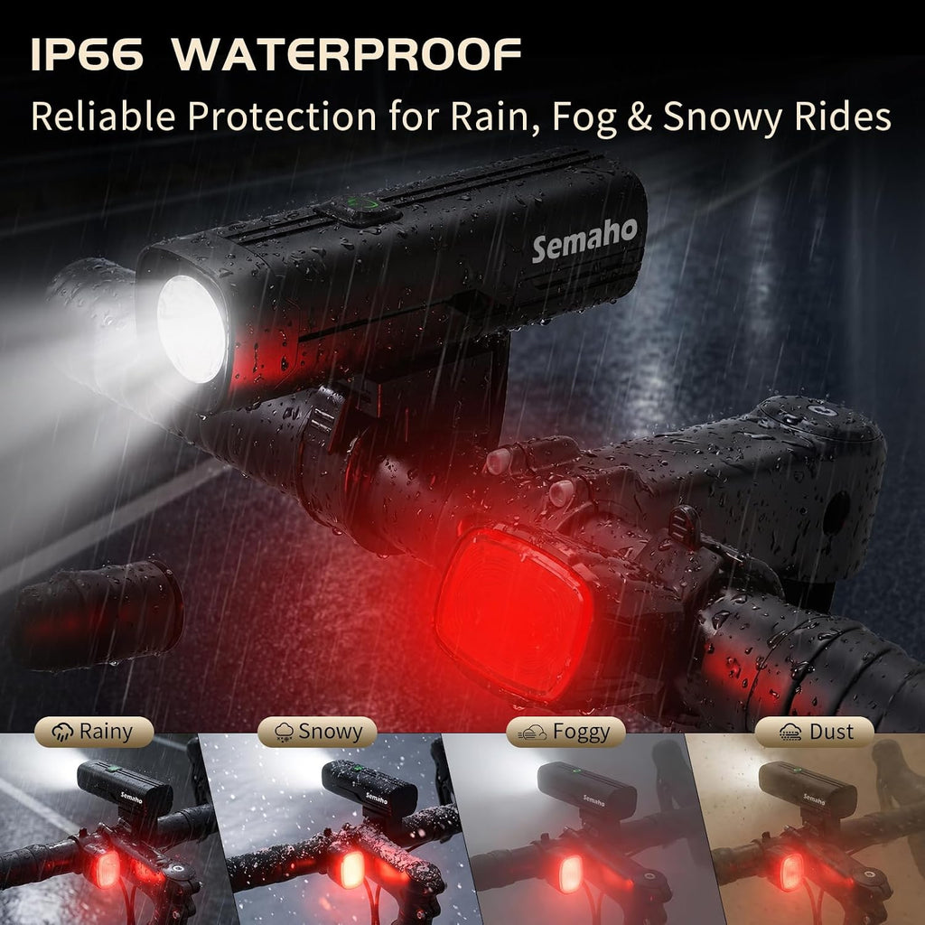 Bike Lights for Night Riding, Rechargeable Bicycle Light Front and Back, IP66 Waterproof, 4+6 Modes Headlight Taillight Set for Safety Urban Commuting