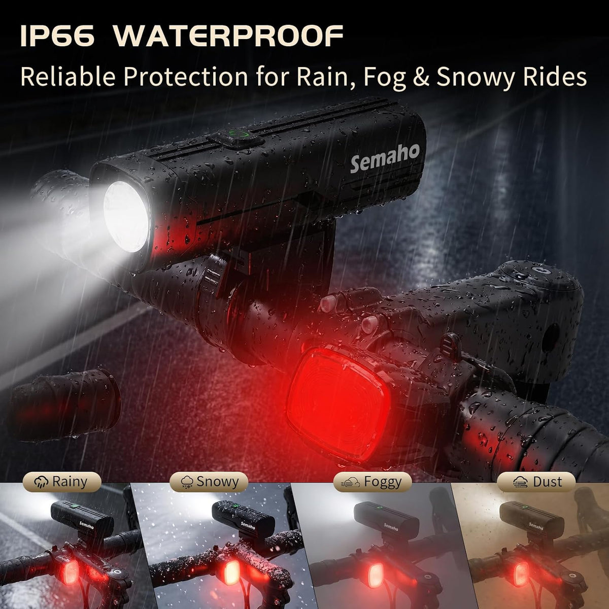 Bike Lights for Night Riding, Rechargeable Bicycle Light Front and Back, IP66 Waterproof, 4+6 Modes Headlight Taillight Set for Safety Urban Commuting