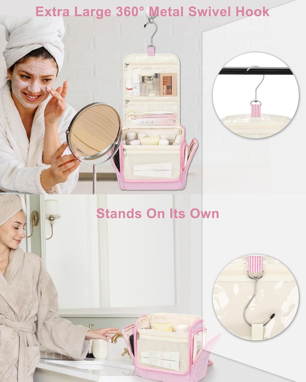 Relavel Travel Hanging Toiletry Bag, Makeup Bag for Women Girls Kids Gifts