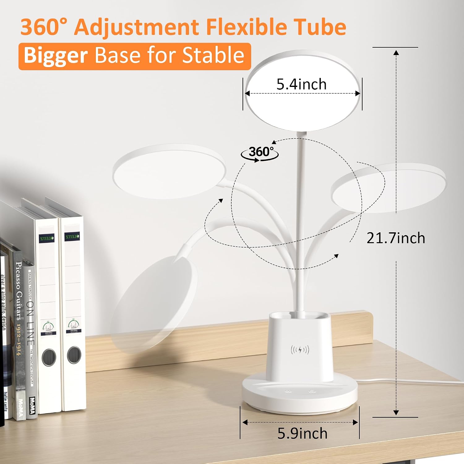 LED Desk Lamp with Wireless Charger for Home Office, White
