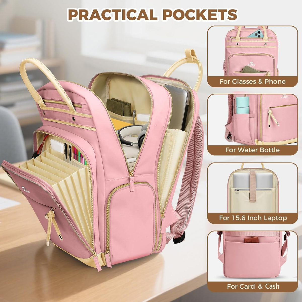 MATEIN Lunch Backpack for Women, Teacher Backpack with Lunch Compartment