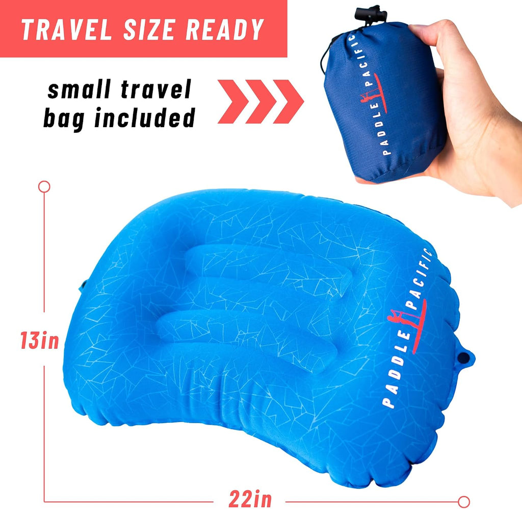 Inflatable SUP Paddle Board Pillow - Waterproof Self Inflatable Compact Travel Pillow - Also Great for Camping, Airplanes, Hammocks & More - Adjustable Neck Support with Built in Anti-Slip Straps