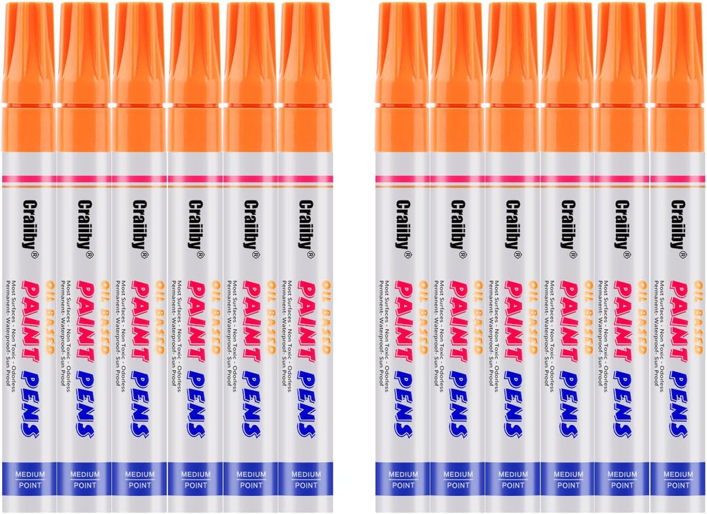 Orange Paint Markers, 12 Pack Oil-Based Waterproof Quick Dry Permanent Paint Pen Set for Rocks Painting, Wood, Fabric, Plastic, Canvas, Glass, Mugs, Metal, Tire, Stone, DIY Craft