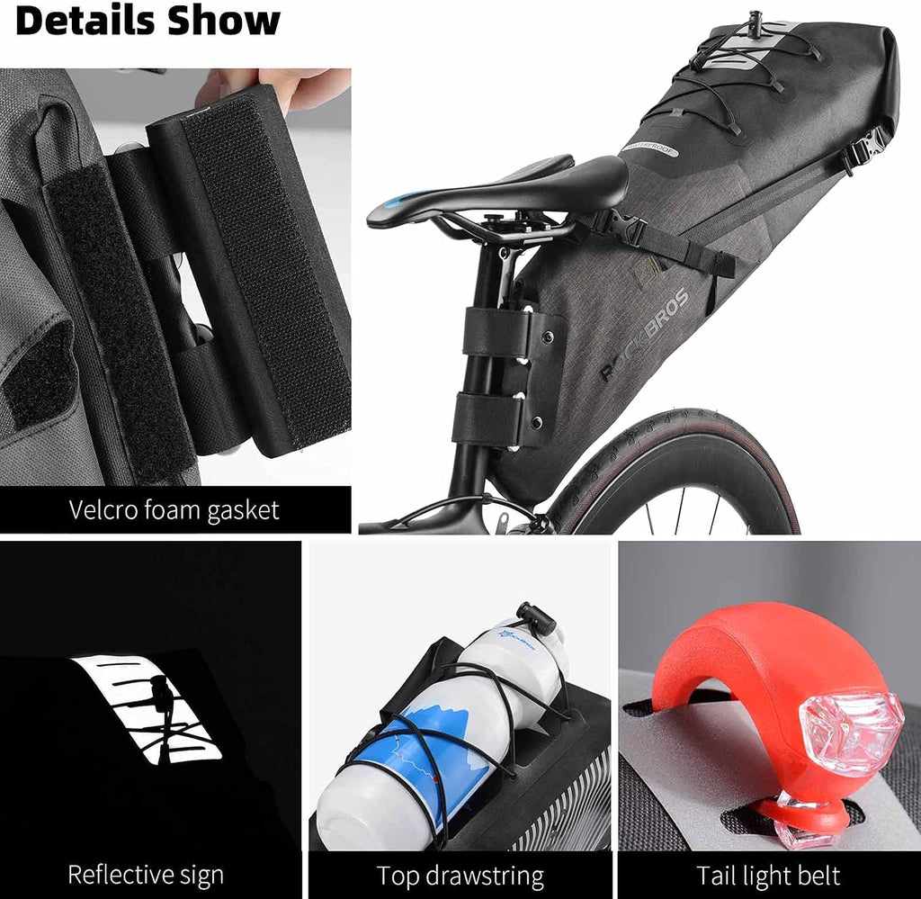 ROCKBROS Bike Saddle Bag Waterproof Bikepacking Bag 15L Bicycle Seat Bag