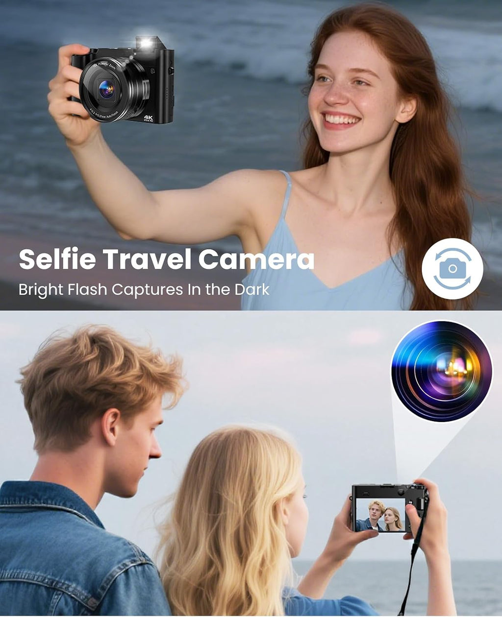 4K Digital Camera for Photography Autofocus, 64MP Dual-Lens Vlogging Camera for Video Anti-Shake, 3'' Selfie Flip Travel Cameras for YouTube, 16X Zoom Digital Camera with Flash Dial Battery Stand