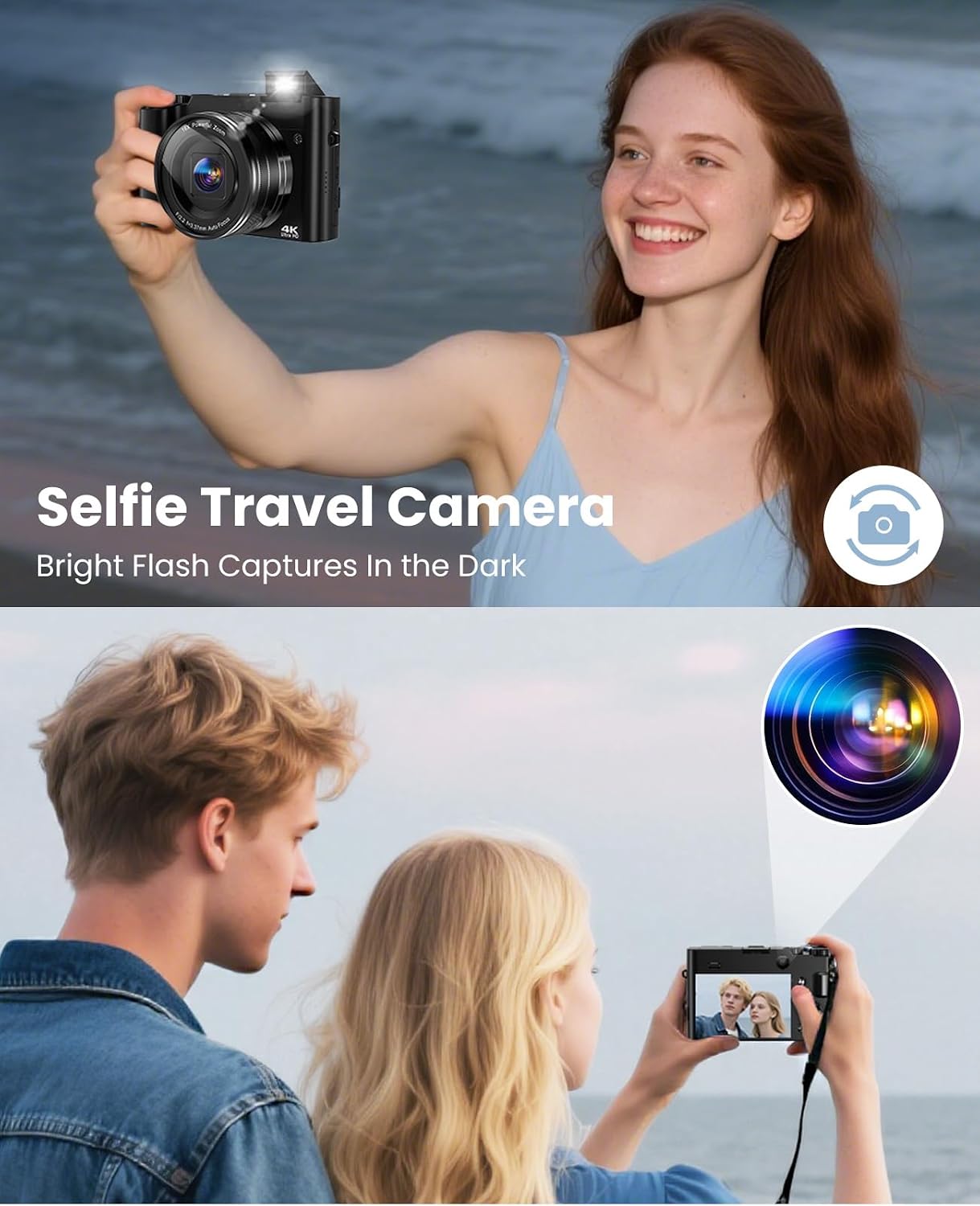 4K Digital Camera for Photography Autofocus, 64MP Dual-Lens Vlogging Camera for Video Anti-Shake, 3'' Selfie Flip Travel Cameras for YouTube, 16X Zoom Digital Camera with Flash Dial Battery Stand