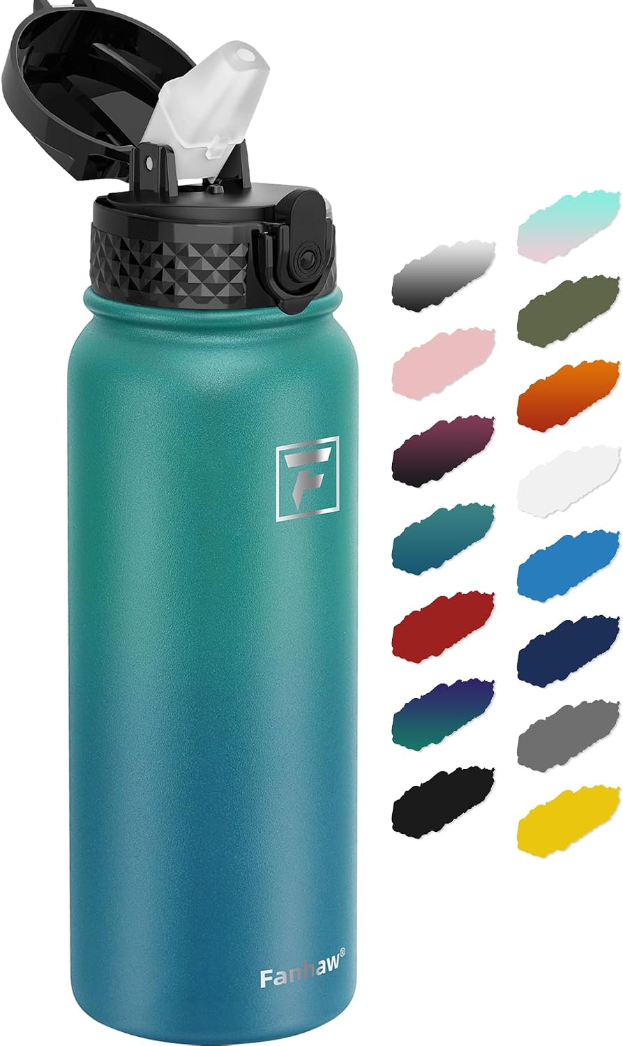 Fanhaw 20oz Kids Stainless Steel Water Bottle with Straw Lid, Green Blue