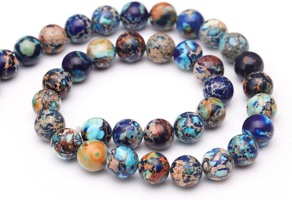 Youngbling Natural Gemstone Beads for Jewelry Making,6mm Mixed Blue Imperial Jasper Polished Round Smooth Stone Beads for Bracelet Necklace 15 Inch