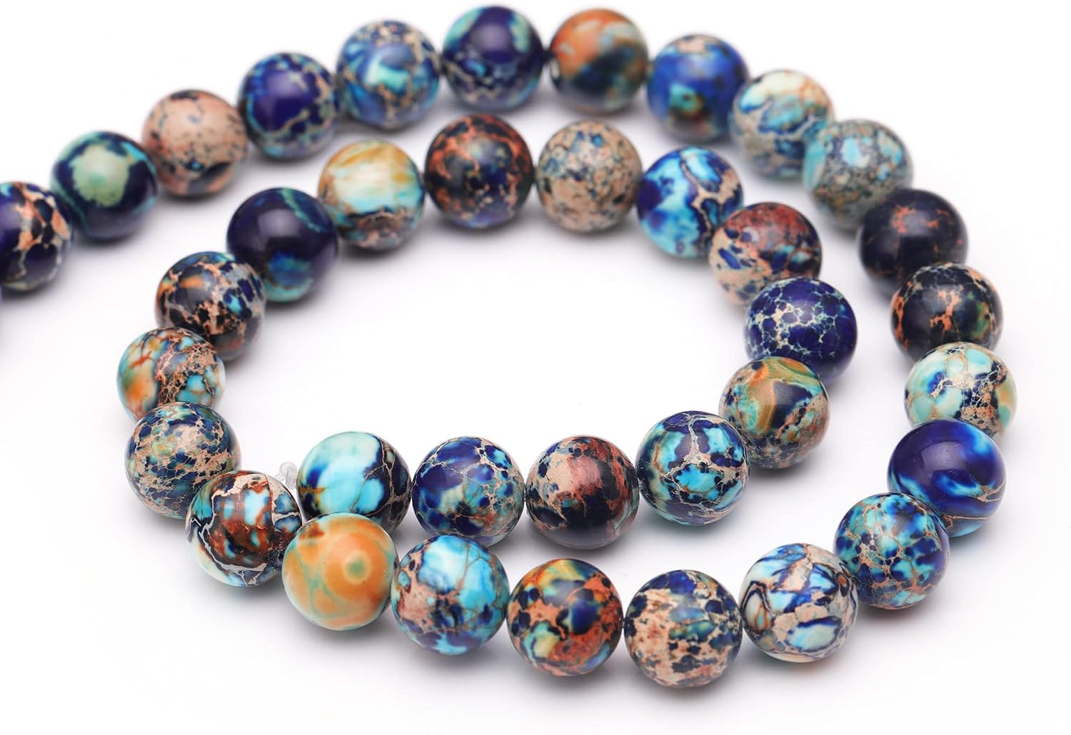 Youngbling Natural Gemstone Beads for Jewelry Making,6mm Mixed Blue Imperial Jasper Polished Round Smooth Stone Beads for Bracelet Necklace 15 Inch