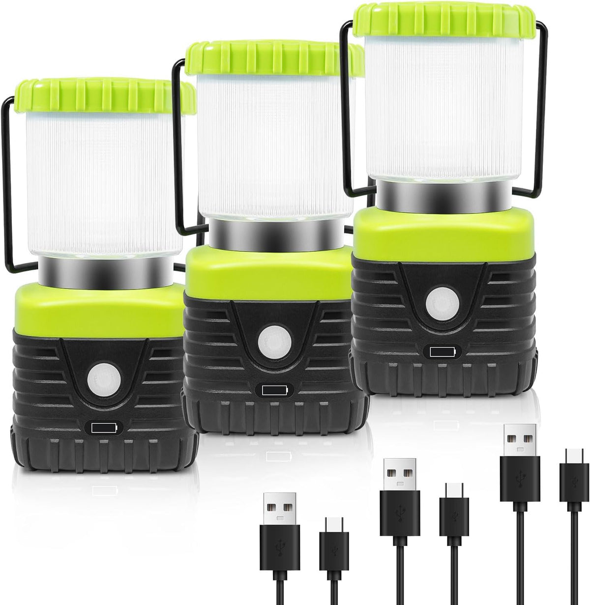 Jarxin 3PCS White LED Camping Lantern Rechargeable for Power Outages(Black)